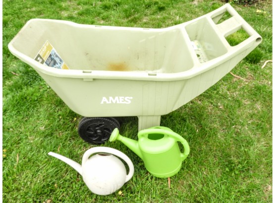 AMES 4 Cubic Foot Capacity Wheel Barrow & 2 Watering Cans