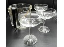 Glass Martini Glasses & Plastic Ice Bucket With Tongs