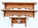 Assorted Set Of 3 Wood Wall Shelves With Coat Hooks & Plate Grooves