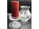 Cut-Glass 2 Piece Hurricane Lamp Candle Holder & Candle