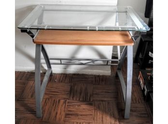 Glass Top Computer Desk With Sliding Keyboard Shelf