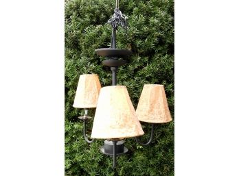 Lovely 3-light Metal Chandelier With Ivory Shades