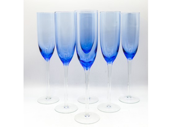 6 Beautiful Blue Flutes - Glassware