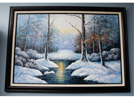 Stunning Oil On Canvas - Winter Scene - Signed R. Davis - L41' X H29' X D4'