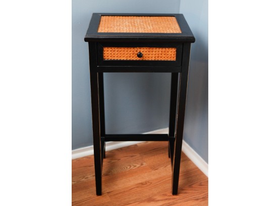 Charming Wooden/wicker Side Table W/ Drawer  - L18' X H34' X D18'