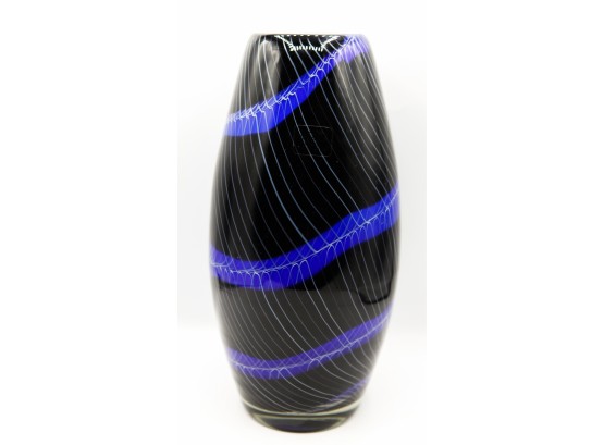 Stunning Murano Style Black & Blue Vase