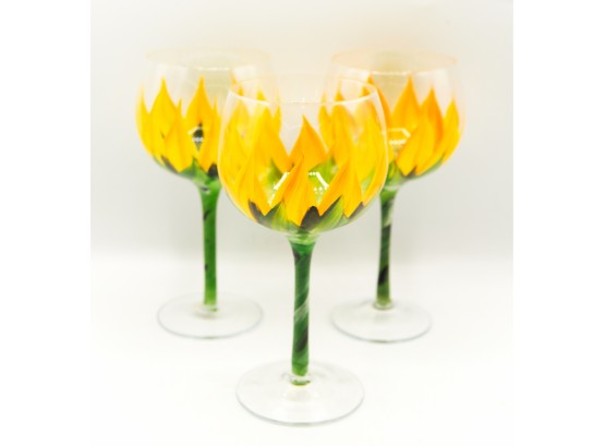 3 Charming Hand Painted Goblets