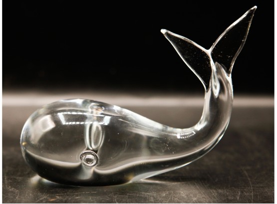 Clear Crystal Whale Decorative Paperweight Figurine Hand Blown Signed