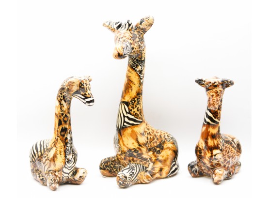 Lot Of 3 'LA VIE' African Animal Safari Patchwork Giraffe Figurines