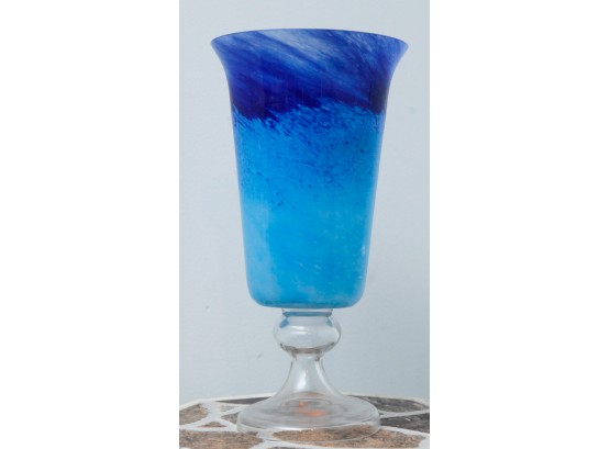 Stunning Blue Pedestal Vase - Chipped Photographed - L6.5' X H12.5'