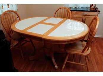 Wooden Table W/ 3 Chairs - Built In Sleeve - Table 42' Round X H29.5' - Sleeve L42' X H15.5' -