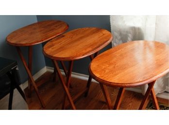 4 Wooden Snack Tables - L22.5' X H26'  - One Left Out Of Photos