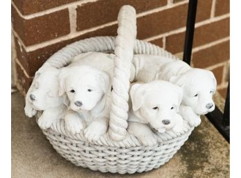 Adorable Ceramic Basket Full Of Puppies
