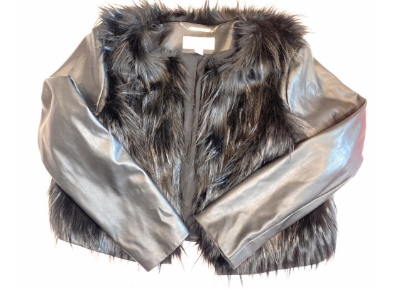 Michael Kors Faux Fur Leather Sleeve Jacket