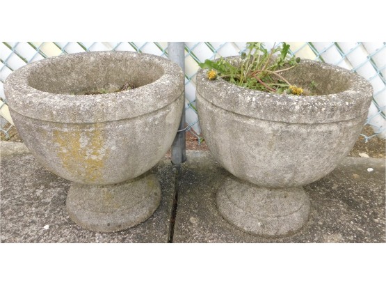 Vintage Pair Of Solid Cement Footed Planters