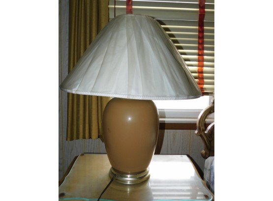 Pink Ceramic Table Lamp With White Plastic Covered Shade
