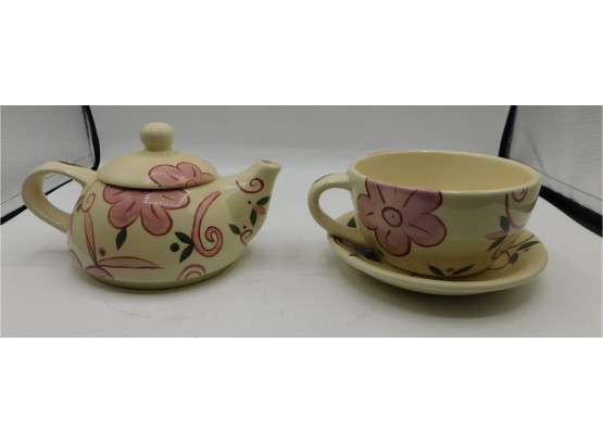 Decorative Barnes And Noble Floral Ceramic Teacup With Saucer And Teapot