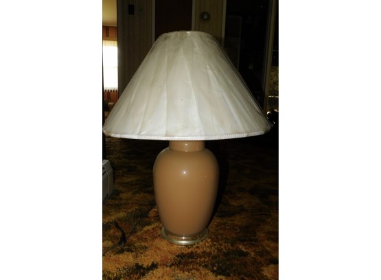 Pink Ceramic Table Lamp With White Plastic Covered Shade