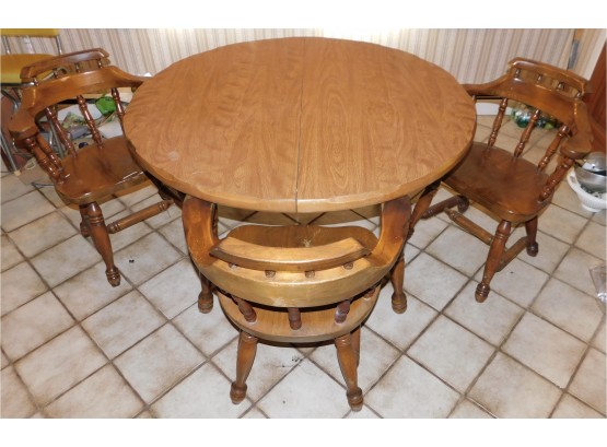 Lovely Solid Round Wood Dining Table With 3 Chairs