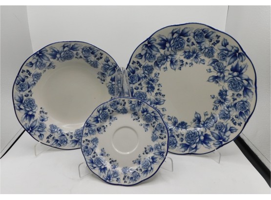 Lovely Set Of New Country Gear Sango Dishes Blue Damask Pattern 1988