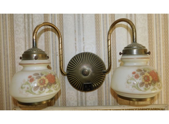 Lovely Vintage Double Globe Brass Light Fixture Floral Pattern