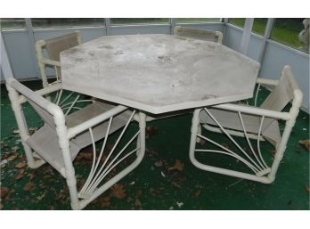 White Octagonal Composite Wood Top Table With 4 Chairs (no Cushions)