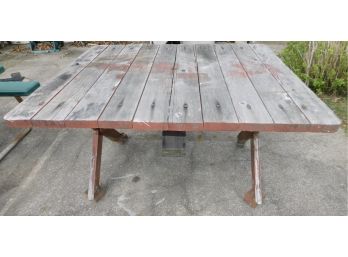Solid Wood Picnic Table Painted Red Needs TLC