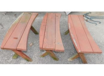 Set Of Picnic Wood Benches Painted Red Need TLC