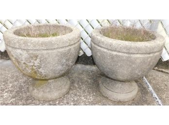 Vintage Pair Of Solid Cement Planters