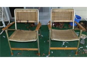 Pair Of Telescope Furniture Weather Resistant Foldable Hardwood Armchairs