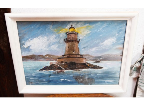 LIGHTHOUSE Framed Painting -  'Sentinel' - 1971 - Signed  - L18' X H14'