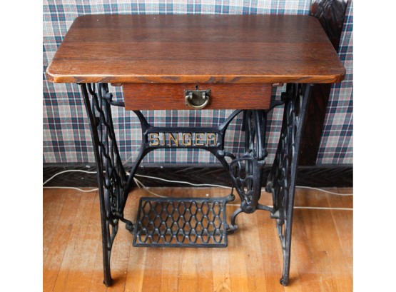 Antique Treadle Base 'the Singer Manfg.co'  Sewing Table W/ Drawer Filled W/ Sewing Materials