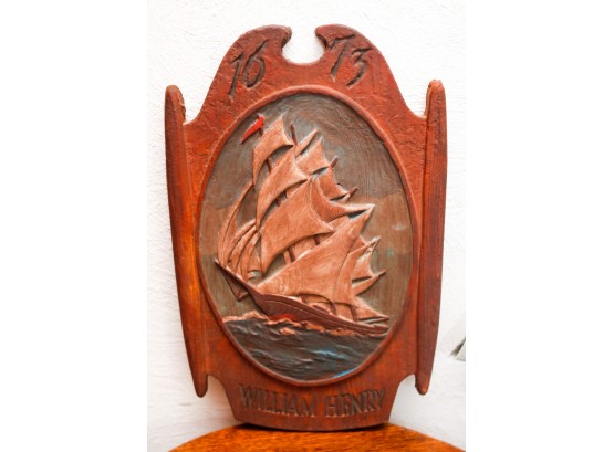 Rare - WILLIAM HENRY 1673 Royal Navy Sea Nautical Relief Sail Ship Boat Wall Plaque - L11.5' X H18'