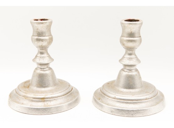 Pair Of Silver Toned Candlestick Holders