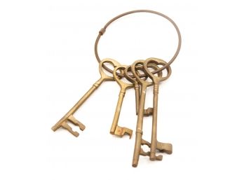 Brass Key Ring W/ 5 Skeleton Keys
