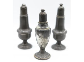 Lot Of 3 Antique Salt/pepper Shakers - Empire Pewter Weighted