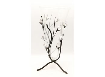 Stunning Iron Floral Vase Holder W/ Glass Vase