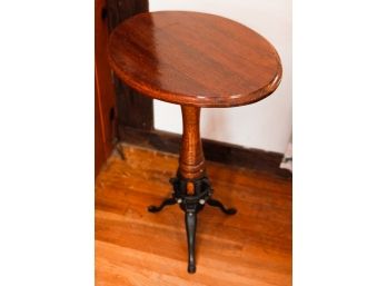 Custom Made Wooden End Table W/ Cast Iron Base - L15' X H26' X W20'