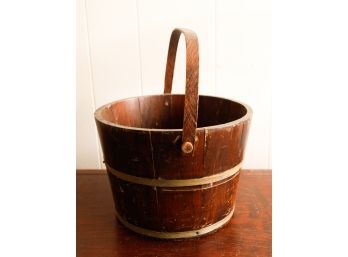 Vintage Wooden Bucket W/ Handle - 14' Round X H9.5'