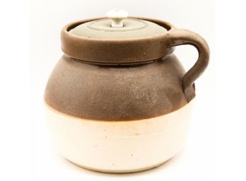 Brown Slip Stoneware Bean Pot W/ Lid - Pottery Crock 1/2