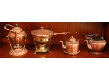 Jos. Heinrichs Copper Tea And Coffee Set W/ Chafing Dish Food Warmer