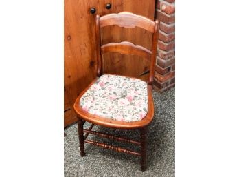 Charming Antique Wooden Chair - Upholstered Seat - L17' X H22' X D15'