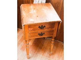 Unique Wooden Antique - Drop Leaf 2 Drawer End Table - L34' X H26' X D16'