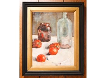 Stunning Oil On Canvas Painting Of Glass Jars And Peppers - Signed