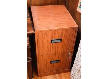 2 Drawer Vintage Metal File Cabinet - Faux Wood - W/ Key L15' X H26' X D18'