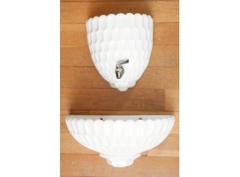 Stunning Ceramic Wall Fountain - 2 Pieces  White With Gold Roping  Garden Or Courtyard Element  Water Dish