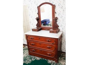Victorian 3 Drawer Dresser With Marble Top And Mirror - L42' X H65' X D21'