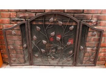Fold Arched Fireplace Screen, Bronze W/Leaf Design
