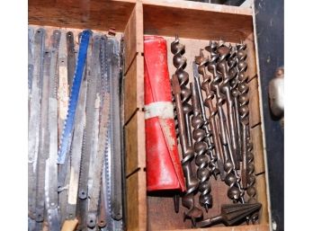 Lot Of Vintage Drill Bits And Several Saw Blades
