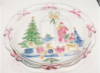 Festive Glass Holiday Christmas Serving Dish - 14'